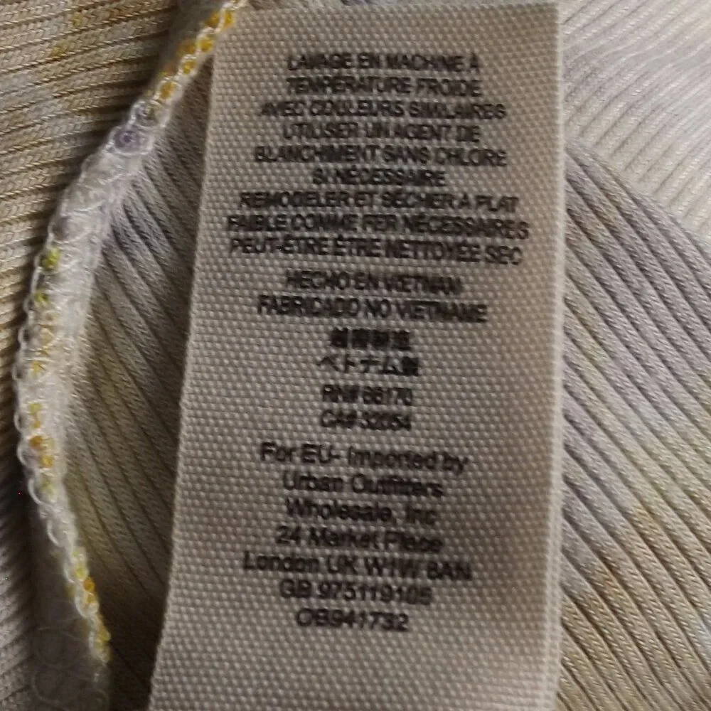 FREE PEOPLE Dress, M, Soft Ribbed, Plunging V,  Yellow/Purple Floral, Cap sleeve - Picture 13 of 14